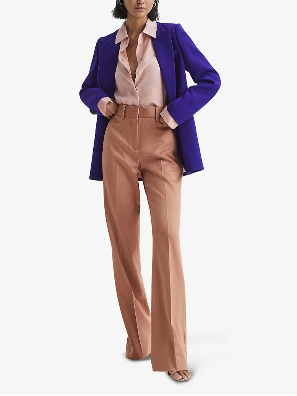 NWT REISS Stretch-Wool Luna Flair Trousers - Rose - Picture 3 of 14